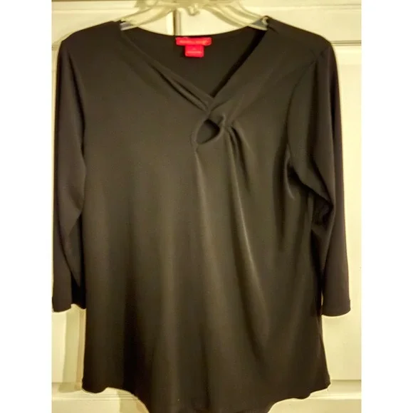 Sunny Leigh Black Twisted Keyhole Neckline 3/4 Sleeve Blouse Womens Medium - Picture 1 of 3